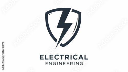 A dark grey shield logo featuring a prominent lightning bolt symbol, with the text 'ELECTRICAL ENGINEERING' displayed below it on a white background.