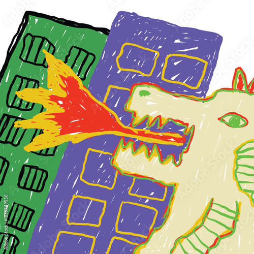 kids drawing dinosaur fire illustration