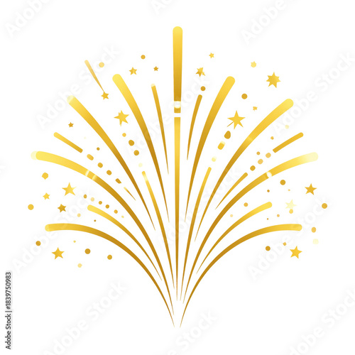 Gold Fireworks Bursting with Stars on Transparent Background for Celebratory Events or Festivals