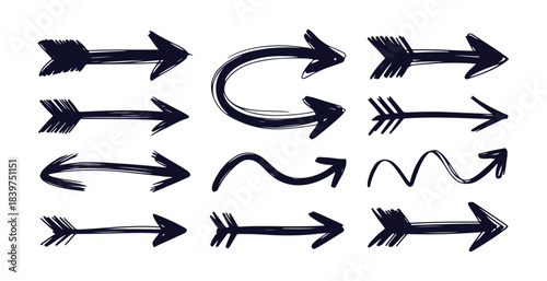 Hand drawn arrow icons set showcasing different directions and sketch style marks