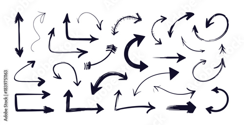 Assorted doodle style arrows collection showing curved bent and straight path indicators