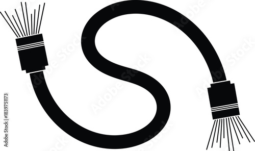 Curved fiber optic cable illustration showing digital connection and high speed data transfer technology in modern communication network design icon