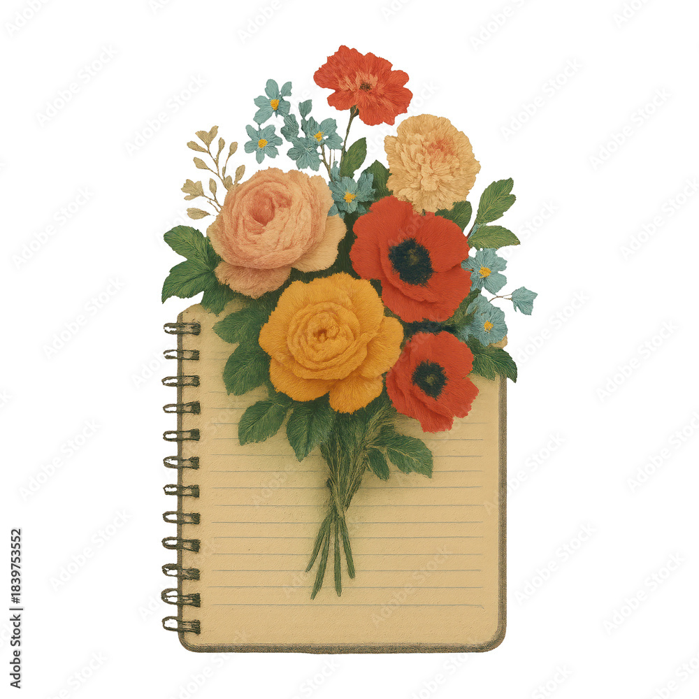 Fototapeta premium PNG Floral notebook with vintage charm.