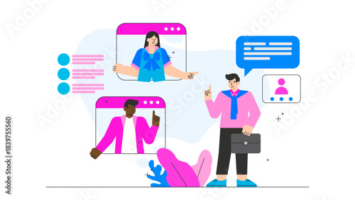 Flat design of video conference with multiple participants Flat Vector Illustration