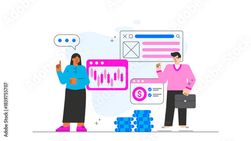 Flat illustration of investor pitching event Flat Vector Illustration