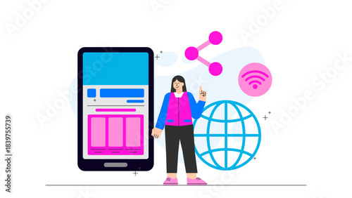 Flat vector of professional networking app usage Flat Vector Illustration