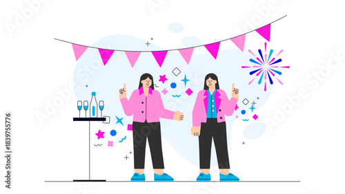 Business partners toasting successful deal Flat Vector Illustration