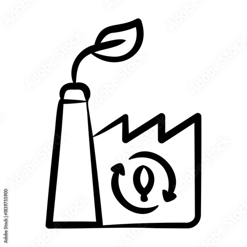 Green Factory Icon - Handdrawn