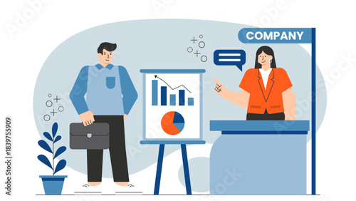 Business people attending trade fair Flat Vector Illustration