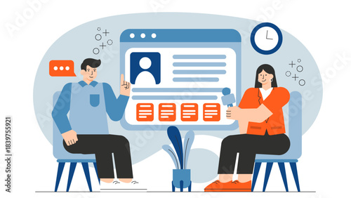 Flat design of media interview with CEO Flat Vector Illustration