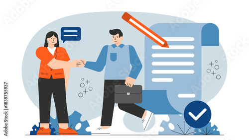 Business partners signing digital contract Flat Vector Illustration