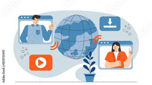 Flat design of global online conference Flat Vector Illustration