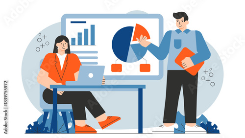 Business mentor guiding entrepreneur Flat Vector Illustration