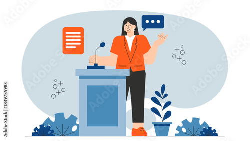 Flat design of press conference with speakers Flat Vector Illustration