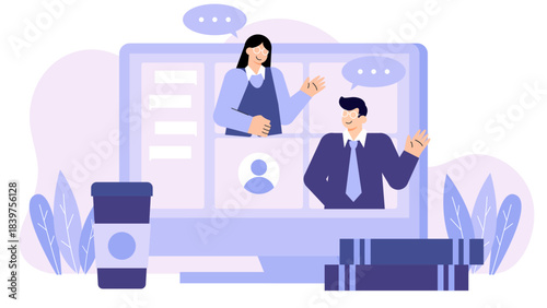 Flat design of video conference with multiple participants Flat Vector Illustration