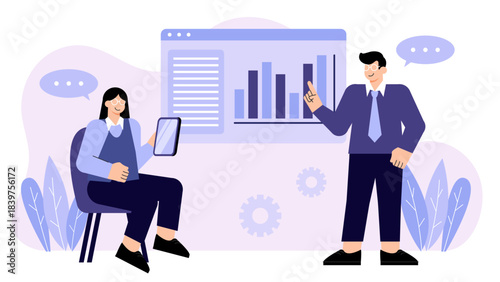 Team presenting business proposal to clients Flat Vector Illustration