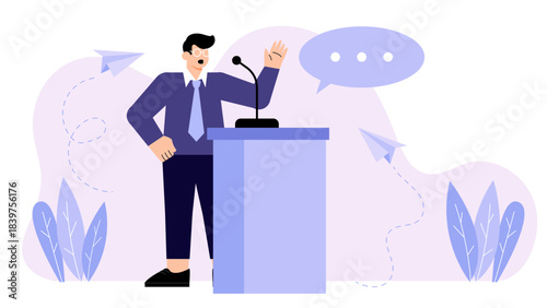 Business leader delivering keynote speech Flat Vector Illustration