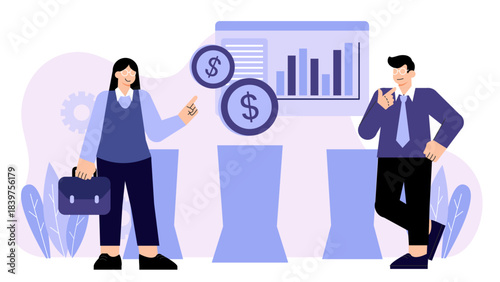 Business people attending trade fair Flat Vector Illustration