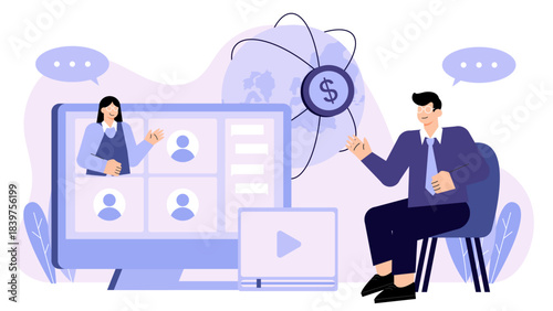 Flat design of global online conference Flat Vector Illustration