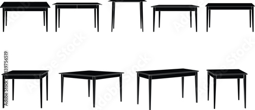 Table silhouettes, furniture, design, shape, leg style, perspective, black, white, graphic, illustration, concept, minimal, stylized, interior