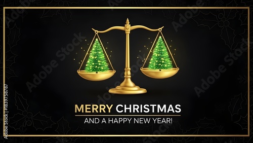 Elegant Law-Themed Christmas Greeting Card – Golden Scales Holiday Design, Legal Christmas, Law Christmas, Generative AI