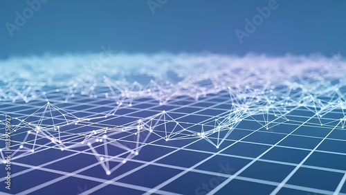 Abstract digital network grid with glowing connections and nodes on a blue gradient background