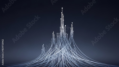 Dynamic streams of luminous data flow upwards, forming an intricate digital network that symbolizes connectivity, information flow, and the complex architecture of technology