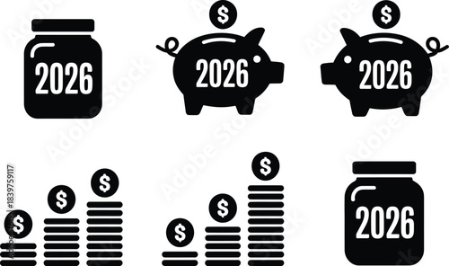 2026 Financial Icons: Piggy Banks, Jars, and Coin Stacks