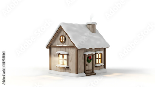 Architectural 3D model illustration of a residential house building with a snowy roof for new real estate property sale