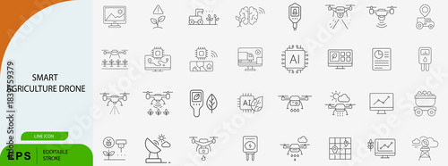 "smart agriculture drone icons, minimal line vector set"