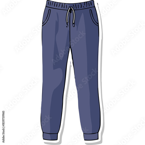 Casual Blue Sweatpants with Drawstring Waist and Cuffed Ankles Isolated on a White Background Casual Sportswear Fashion Graphic Element