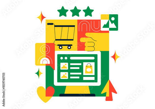 Online Freelancer Marketplace Illustration Featuring A Digital Platform For Search, Offers, Professional Services, and Product Order Tracking System