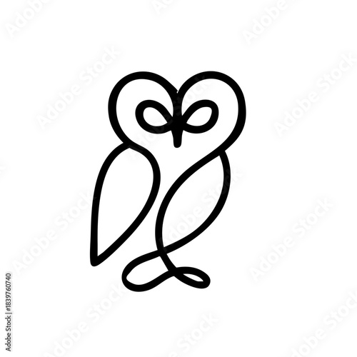 Abstract monoline owl formed by a single looping continuous line, artistic yet minimal