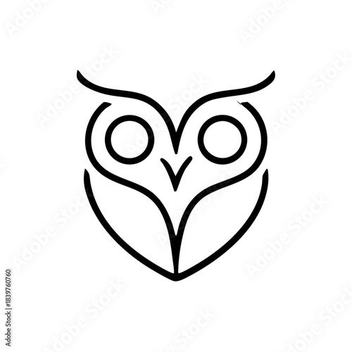 Clean owl logo, smooth continuous lines forming eyes, beak, and wings, perfect symmetry