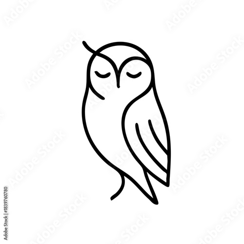 Thin elegant monoline owl with abstract wing shapes, balanced composition
