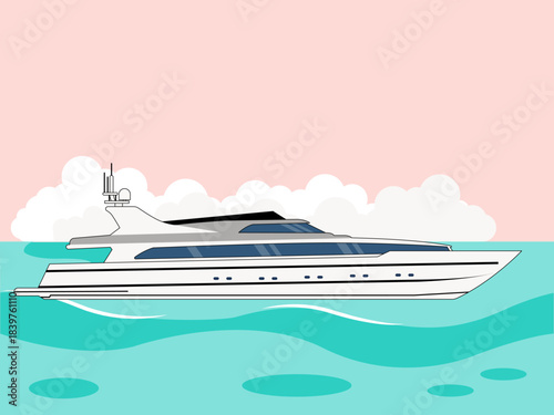 A boat or ship typically used for recreational sailing or racing. Yacht vector illustration. Flat illustration concept.
