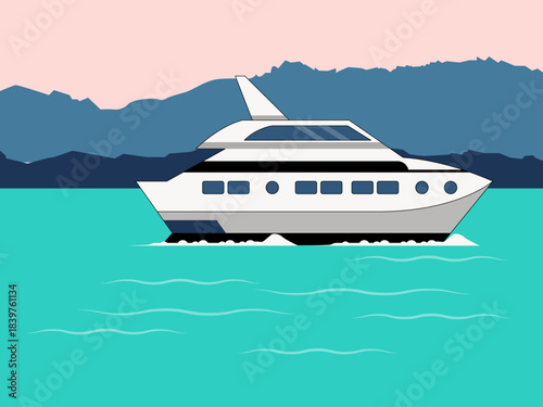 A luxury sailing yacht sailing the oceans. Yacht vector illustration. Flat illustration concept.