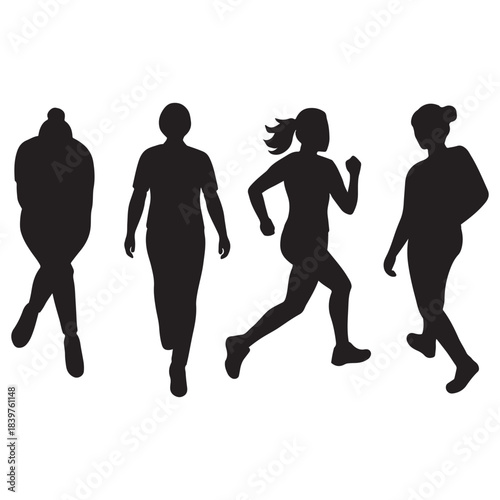Women Silhouette Collection – Top View Sitting, Walking, Running Vector