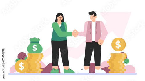 Business partners negotiating funding deal Flat Vector Illustration