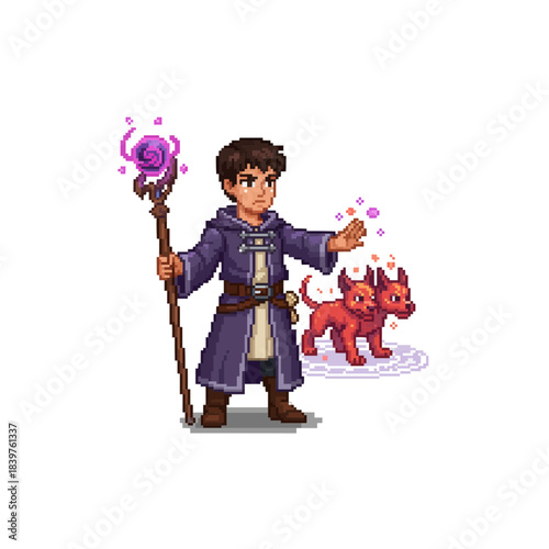 pixel art summoning magic academy student performing ritual with glowing summoning circle beneath