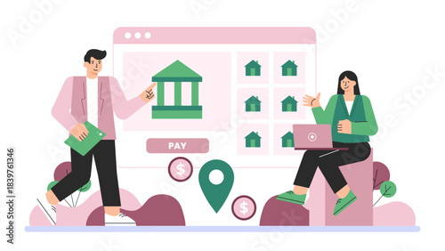 Business people analyzing real estate investment Flat Vector Illustration