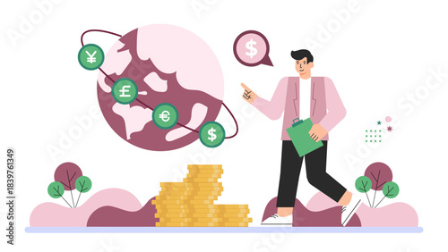 Flat vector of global economy trade concept Flat Vector Illustration