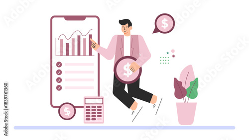 Flat design of budgeting and expense tracking Flat Vector Illustration