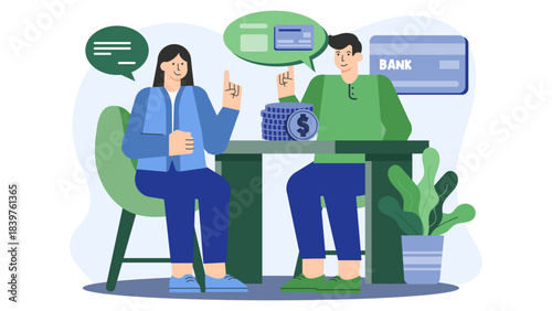 Flat vector of financial advisor with clients Flat Vector Illustration