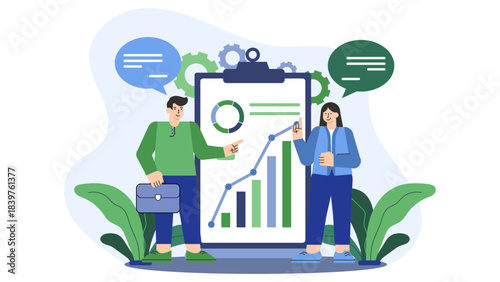 Business team tracking investment portfolio Flat Vector Illustration