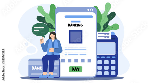Flat design of digital banking app usage Flat Vector Illustration