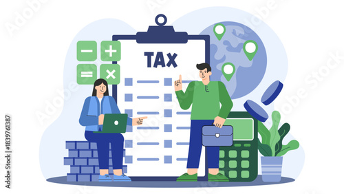 Flat illustration of business tax planning Flat Vector Illustration
