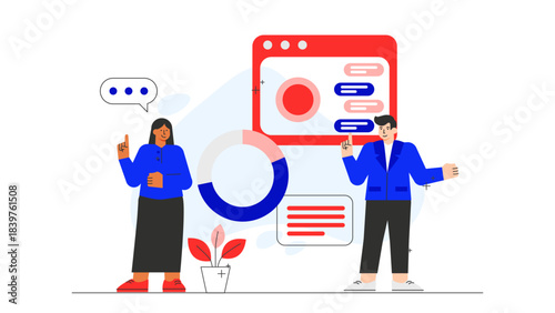 Business team reviewing quarterly earnings Flat Vector Illustration