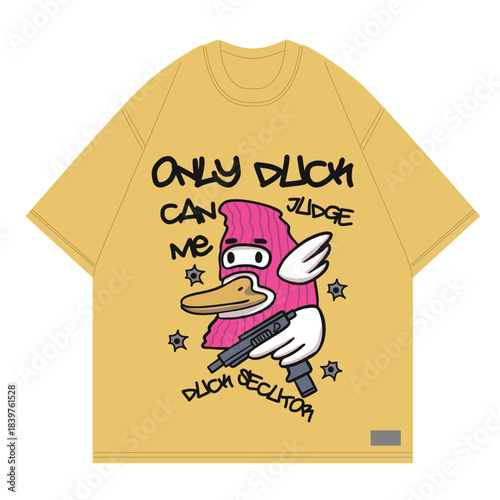 only duck can judge me design tshirt duck holding toy gun wearing ski mask cool character for merch design