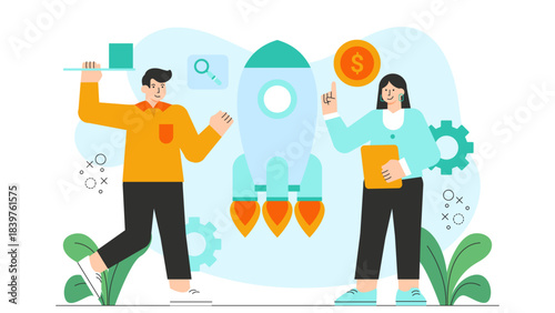 Business team celebrating IPO launch Flat Vector Illustration